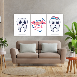 Conjunto Canvas - Dentes Sorrindo Tecido Canvas Impresso 91,5x40,5   Não inclui moldura 