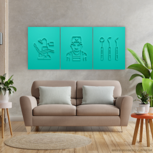 Conjunto Canvas - Dentista Tecido Canvas Impresso 91,5x40,5   Não inclui moldura 