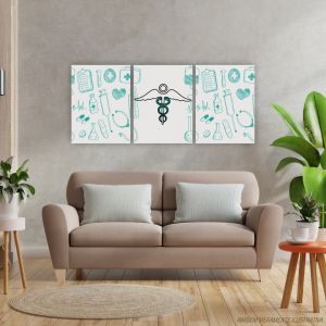 Conjunto Quadro Canvas - Medicina Tecido Canvas Impresso 91,5x40,5   Estrutura em Madeira 