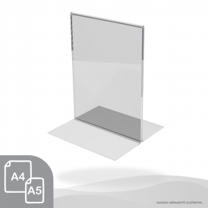 DISPLAY DE MESA ESTILO T VERTICAL Acrílico Cristal 2mm A5 ou A4    