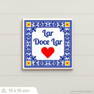 Números Residenciais - Azulejo 15x15cm Lar Doce Lar Azulejo Acetinado Branco Bold 15,5x15,5cm Impressão UV   