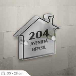 Números Residenciais - Duplo Casa 30x28cm ACM + Acrílico Cristal 3mm 30x28cm Impressão UV   