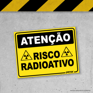 Placa de Sinalização - Risco Radioativo PS 3mm 20x15cm Impressão UV   Fita Dupla Face