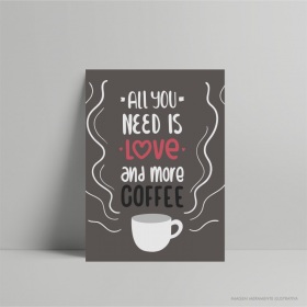 QUADRO DECORATIVO ALL YOU NEED IS COFFEE PS 3mm 21 x 29 cm    Fita Dupla face