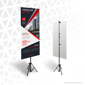 PORTA BANNER RETRÁTIL Aço e Plástico    Pintura Eletrostática Preta 