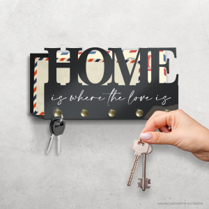 Porta Chave Home is where the love is Acrílico 3mm 18x9,5cm    Fita Dupla Face