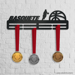 Porta Medalhas Basquete MDF preto 6mm 40x13cm    Fita Dupla Face