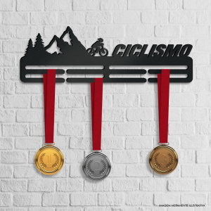 Porta Medalhas Ciclismo MDF preto 6mm 40x13cm    Fita Dupla Face