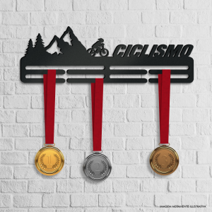 Porta Medalhas Ciclismo Acrílico preto 6mm 40x13cm    Fita Dupla Face