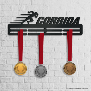 Porta Medalhas Corrida MDF preto 6mm 40x13cm    Fita Dupla Face