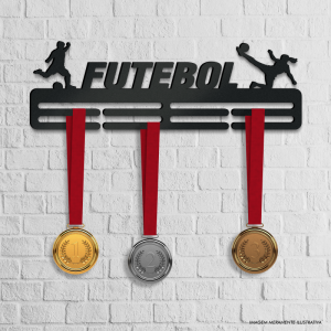 Porta Medalhas Futebol MDF preto 6mm 40x13cm    Fita Dupla Face