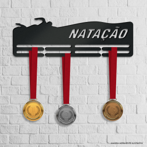 Porta Medalhas Natação MDF 6mm 40x13cm Preto   Fita Dupla Face