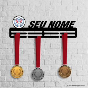 Porta Medalhas Personalizado MDF preto 6mm 40x13cm Impressão UV   Fita Dupla Face