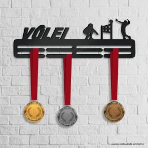 Porta Medalhas Vôlei MDF preto 6mm 40x13cm    Fita Dupla Face