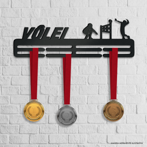 Porta Medalhas Vôlei Acrílico preto 6mm 40x13cm    Fita Dupla Face