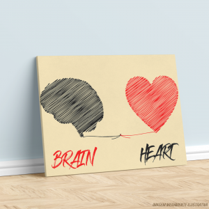 Quadro Canvas - Brain <3 Heart Tecido Canvas Impresso Três Tamanhos   Estrutura em Madeira 