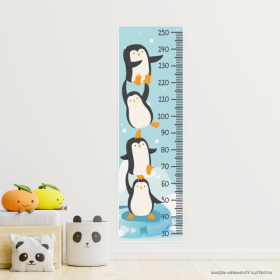 Régua de Crescimento Infantil Pinguins Adesivo Blackout Fosco 39x129cm    