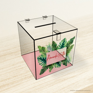 URNA DE ACRÍLICO QUADRADA 25x25x25 (PERSONALIZADA) Acrílico Cristal 3mm + Acrílico Espelhado 2mm 25x25x25cm Impressão UV (um lado)   